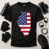 Illinois Map State American Flag 4th Of July Pride Cooling Performance Crew T-Shirt