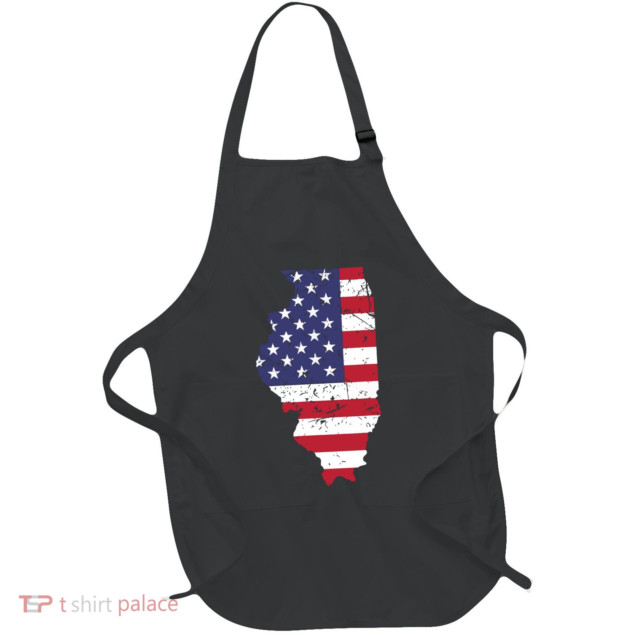 Illinois Map State American Flag 4th Of July Pride Apron