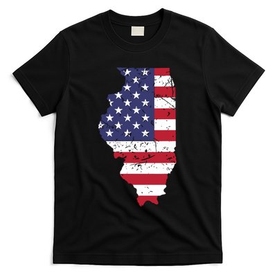 Illinois Map State American Flag 4th Of July Pride T-Shirt