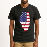 Illinois Map State American Flag 4th Of July Pride Tall T-Shirt