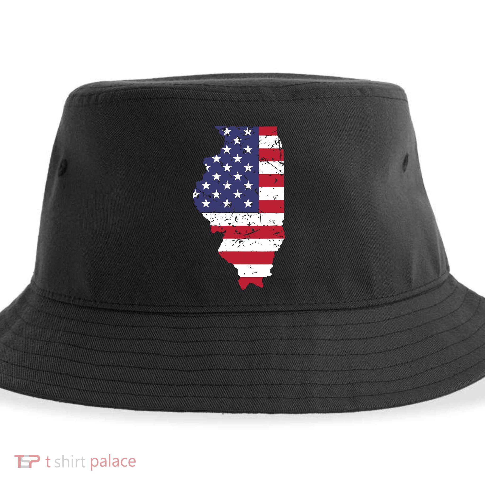 Illinois Map State American Flag 4th Of July Pride Sustainable Bucket Hat