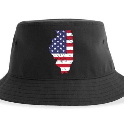 Illinois Map State American Flag 4th Of July Pride Sustainable Bucket Hat