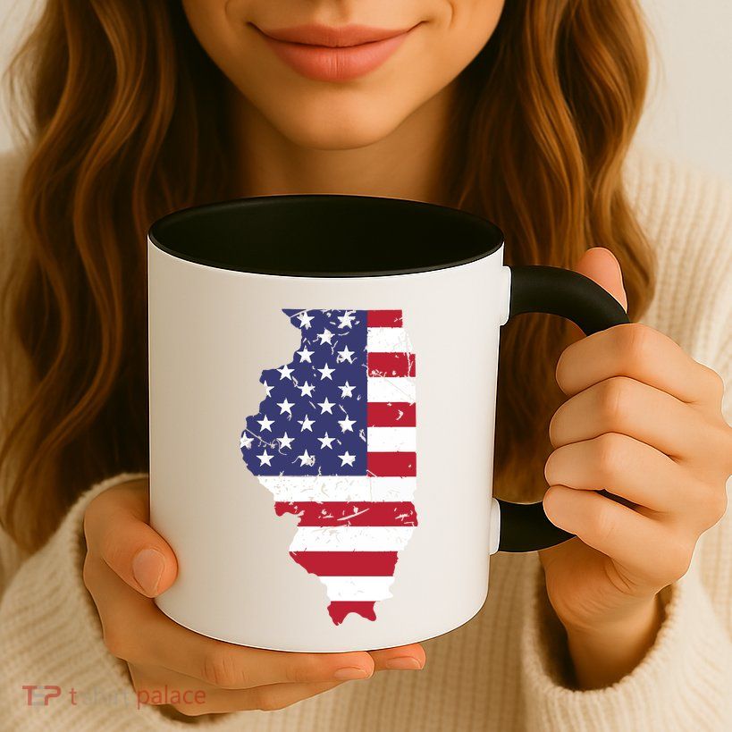 Illinois Map State American Flag 4th Of July Pride Mug