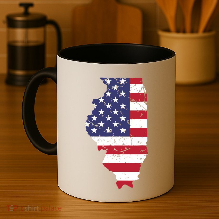 Illinois Map State American Flag 4th Of July Pride Mug
