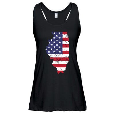 Illinois Map State American Flag 4th Of July Pride Ladies Essential Flowy Tank