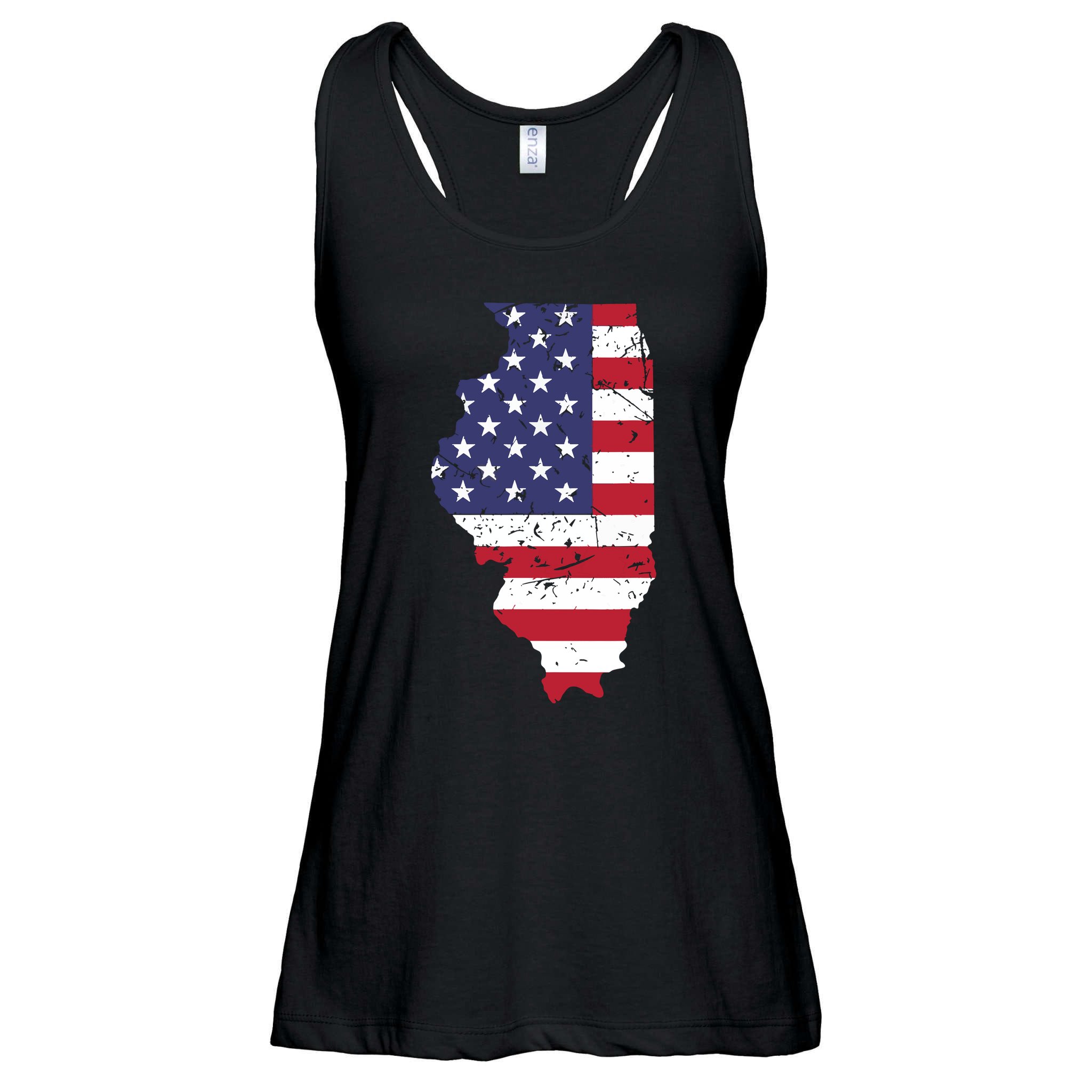 Illinois Map State American Flag 4th Of July Pride Ladies Essential Flowy Tank