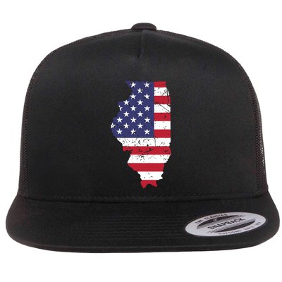 Illinois Map State American Flag 4th Of July Pride Flatbill Hat