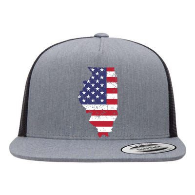 Illinois Map State American Flag 4th Of July Pride Flat Bill Trucker Hat