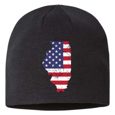 Illinois Map State American Flag 4th Of July Pride Sustainable Beanie