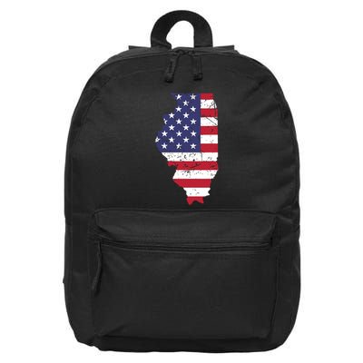 Illinois Map State American Flag 4th Of July Pride 16 in Basic Backpack