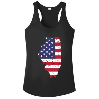 Illinois Map State American Flag 4th Of July Pride Ladies PosiCharge Competitor Racerback Tank