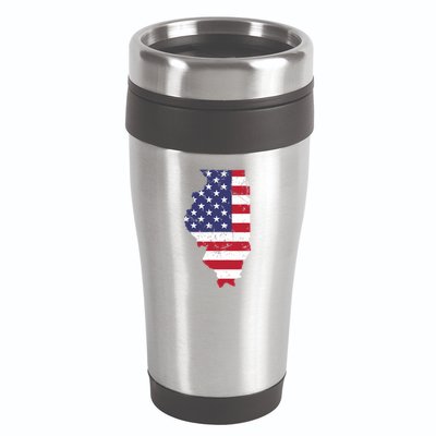 Illinois Map State American Flag 4th Of July Pride 16oz Travel Tumbler