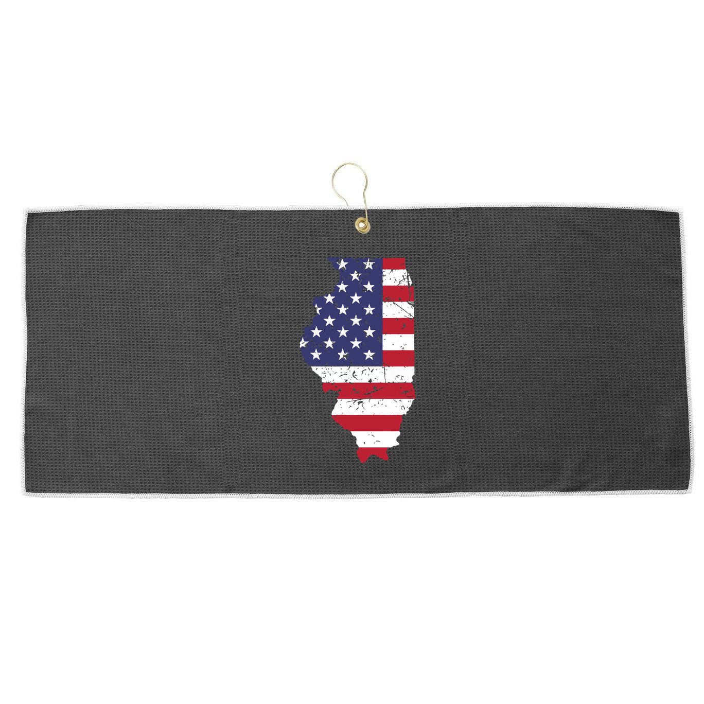 Illinois Map State American Flag 4th Of July Pride Large Microfiber Waffle Golf Towel