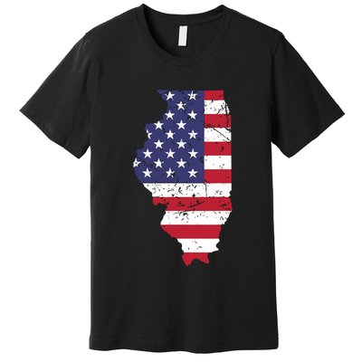 Illinois Map State American Flag 4th Of July Pride Premium T-Shirt