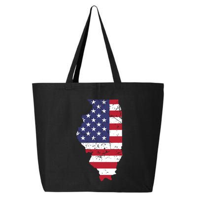 Illinois Map State American Flag 4th Of July Pride 25L Jumbo Tote