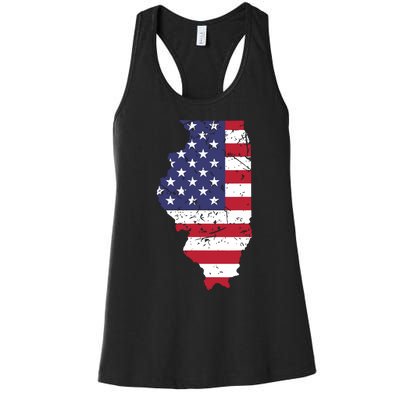 Illinois Map State American Flag 4th Of July Pride Women's Racerback Tank