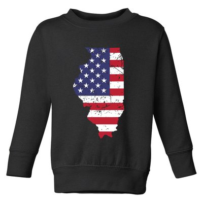 Illinois Map State American Flag 4th Of July Pride Toddler Sweatshirt