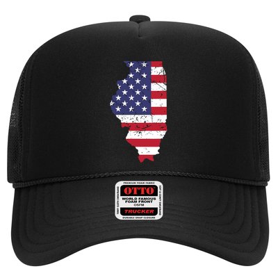 Illinois Map State American Flag 4th Of July Pride Trucker Hat