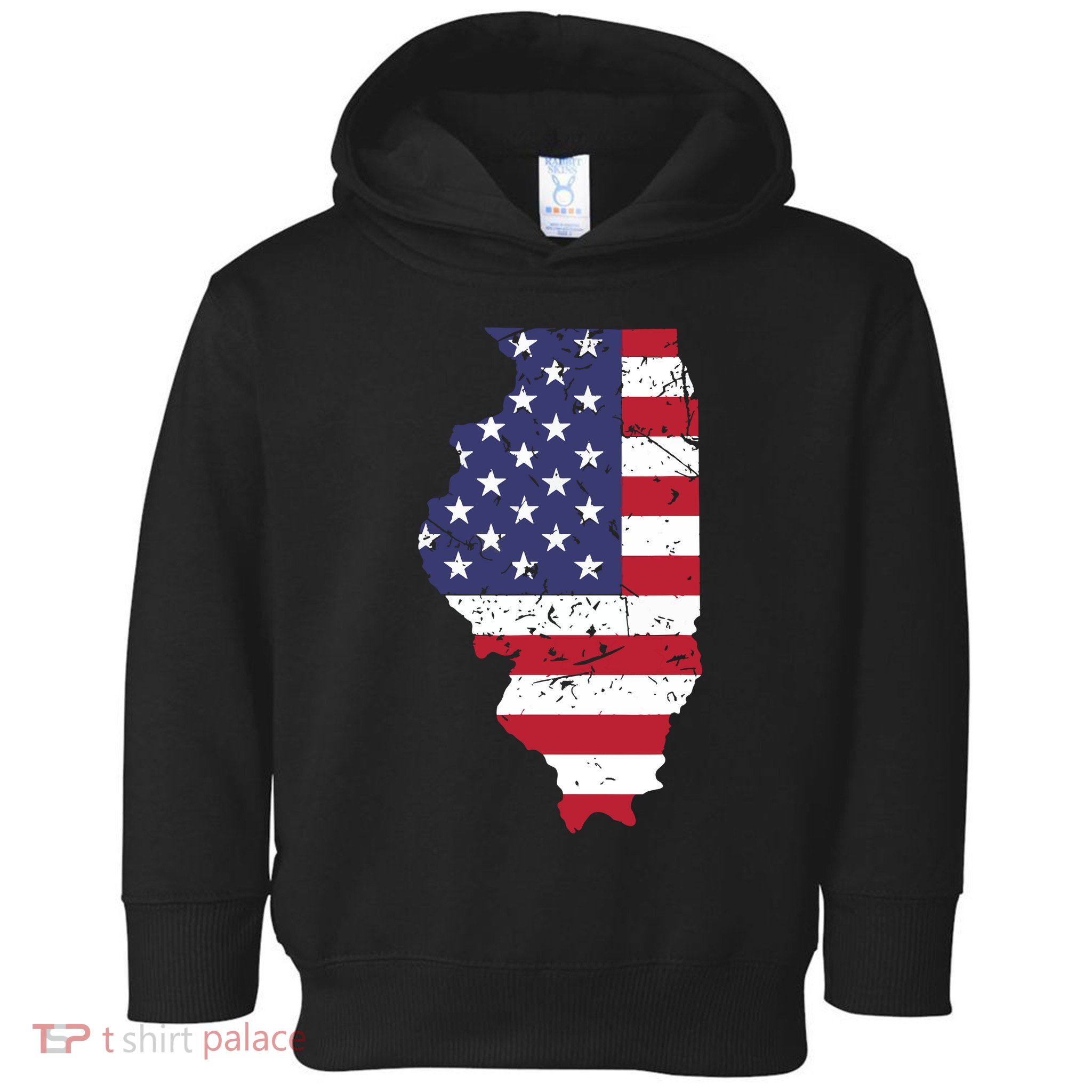 Illinois Map State American Flag 4th Of July Pride Toddler Hoodie
