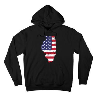 Illinois Map State American Flag 4th Of July Pride Tall Hoodie