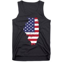 Illinois Map State American Flag 4th Of July Pride Tank Top