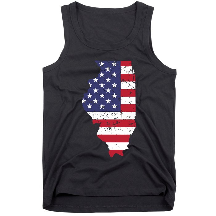 Illinois Map State American Flag 4th Of July Pride Tank Top