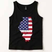 Illinois Map State American Flag 4th Of July Pride Tank Top