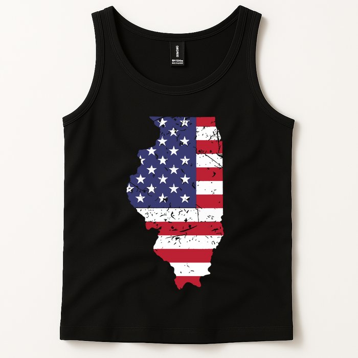 Illinois Map State American Flag 4th Of July Pride Tank Top