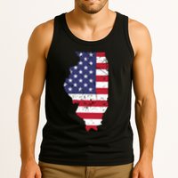Illinois Map State American Flag 4th Of July Pride Tank Top