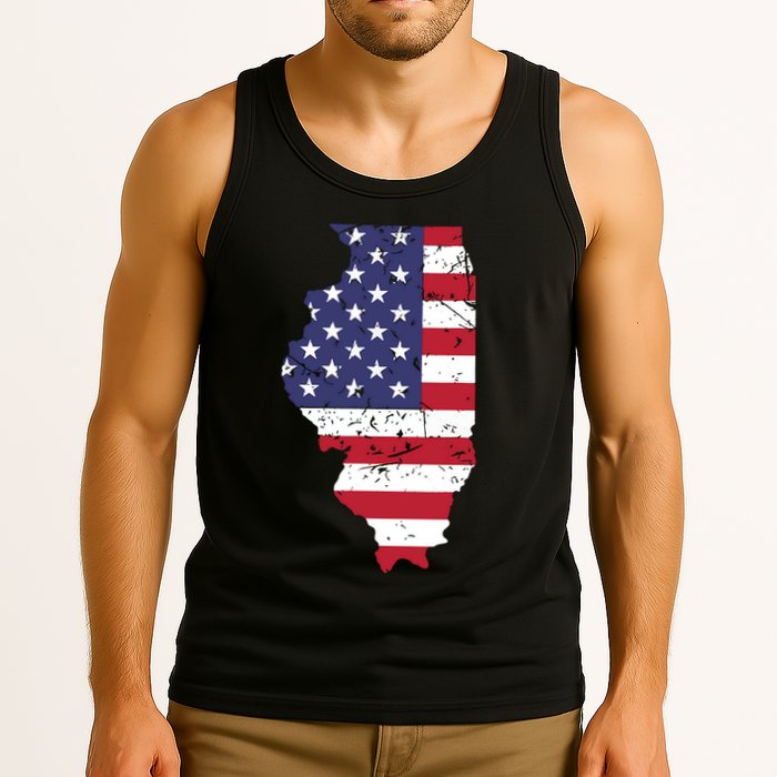 Illinois Map State American Flag 4th Of July Pride Tank Top