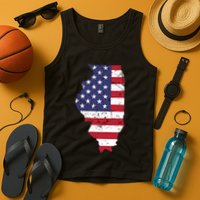 Illinois Map State American Flag 4th Of July Pride Tank Top