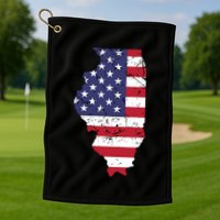 Illinois Map State American Flag 4th Of July Pride Golf Towel