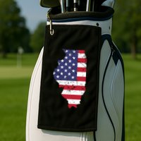 Illinois Map State American Flag 4th Of July Pride Golf Towel