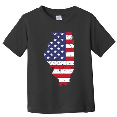 Illinois Map State American Flag 4th Of July Pride Toddler T-Shirt