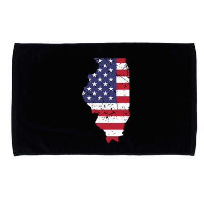 Illinois Map State American Flag 4th Of July Pride Microfiber Hand Towel