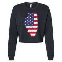 Illinois Map State American Flag 4th Of July Pride Cropped Pullover Crew
