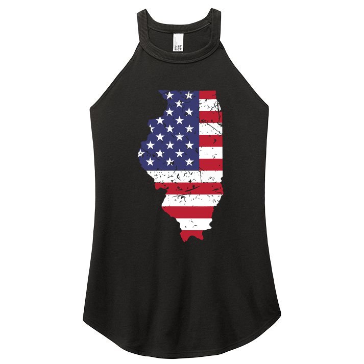 Illinois Map State American Flag 4th Of July Pride Women's Perfect Tri Rocker Tank