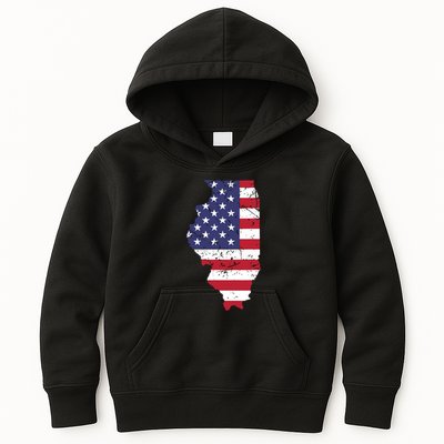 Illinois Map State American Flag 4th Of July Pride Kids Hoodie