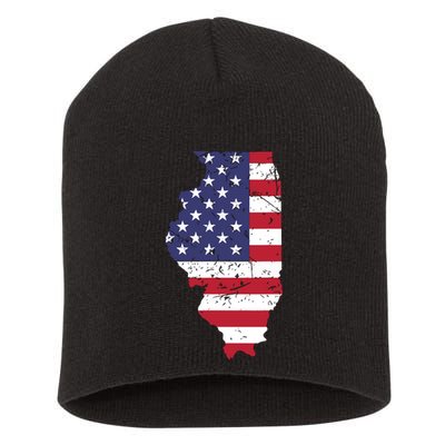 Illinois Map State American Flag 4th Of July Pride Short Acrylic Beanie
