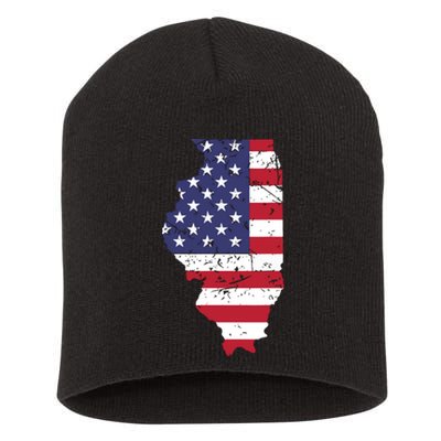 Illinois Map State American Flag 4th Of July Pride Short Acrylic Beanie