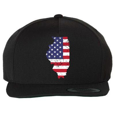 Illinois Map State American Flag 4th Of July Pride Wool Snapback Cap