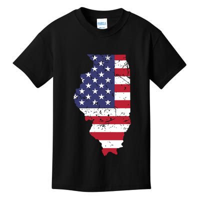 Illinois Map State American Flag 4th Of July Pride Kids T-Shirt