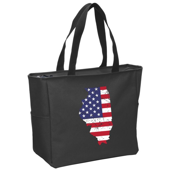 Illinois Map State American Flag 4th Of July Pride Zip Tote Bag