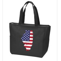 Illinois Map State American Flag 4th Of July Pride Zip Tote Bag