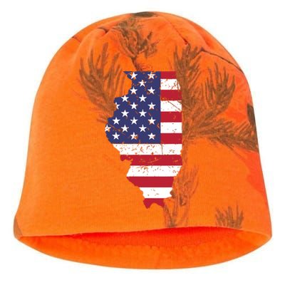 Illinois Map State American Flag 4th Of July Pride Kati - Camo Knit Beanie