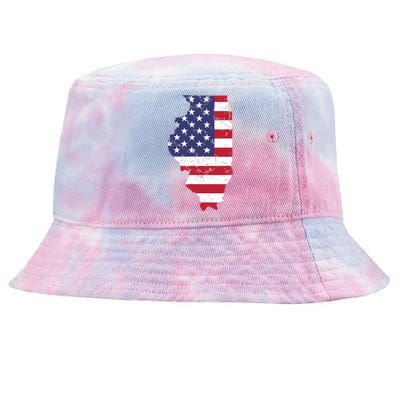 Illinois Map State American Flag 4th Of July Pride Tie-Dyed Bucket Hat