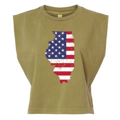 Illinois Map State American Flag 4th Of July Pride Garment-Dyed Women's Muscle Tee