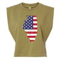 Illinois Map State American Flag 4th Of July Pride Garment-Dyed Women's Muscle Tee