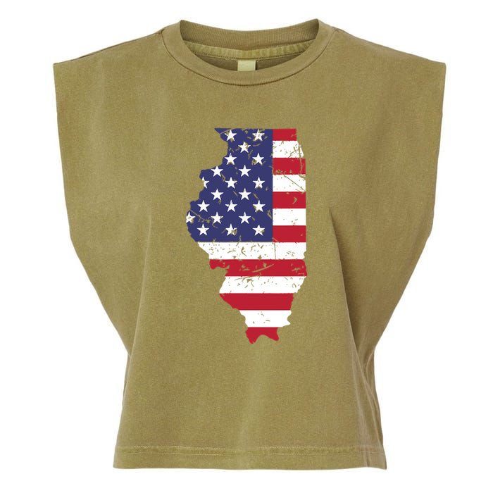 Illinois Map State American Flag 4th Of July Pride Garment-Dyed Women's Muscle Tee