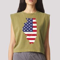 Illinois Map State American Flag 4th Of July Pride Garment-Dyed Women's Muscle Tee